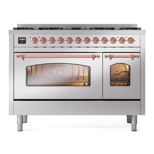 [UP488NMPSSPLP] ILVE UP488NMPSSPLP Nostalgie II 48 inch Dual Fuel Liquid Propane Range Copper Trim Bundle Including EN48P82211 Copper Knobs and Handles (Limited Edition)