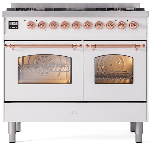 [UPD406NMPWHPLP] ILVE UPD406NMPWHPLP Nostalgie II 40 inch Dual Fuel Liquid Propane Range Copper Trim Bundle Including EN40P62211 Copper Knobs and Handles (Limited Edition)