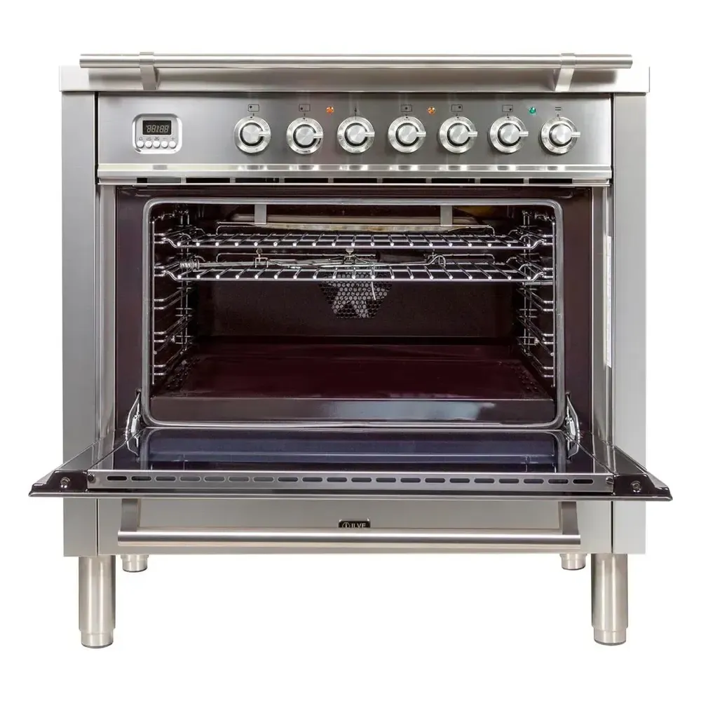 ILVE UPW90FDM Professional Plus I 36 inch Dual Fuel Range with 5 Sealed Burners, Griddle, Rotisserie