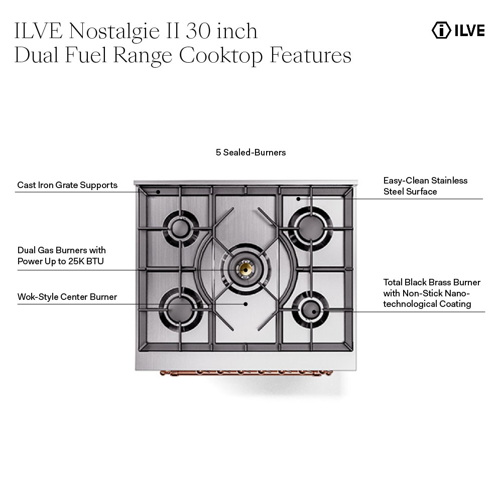 ILVE UN36FNM Nostalgie II Noblesse 36 inch Dual Fuel Range with 6 Burners and Griddle