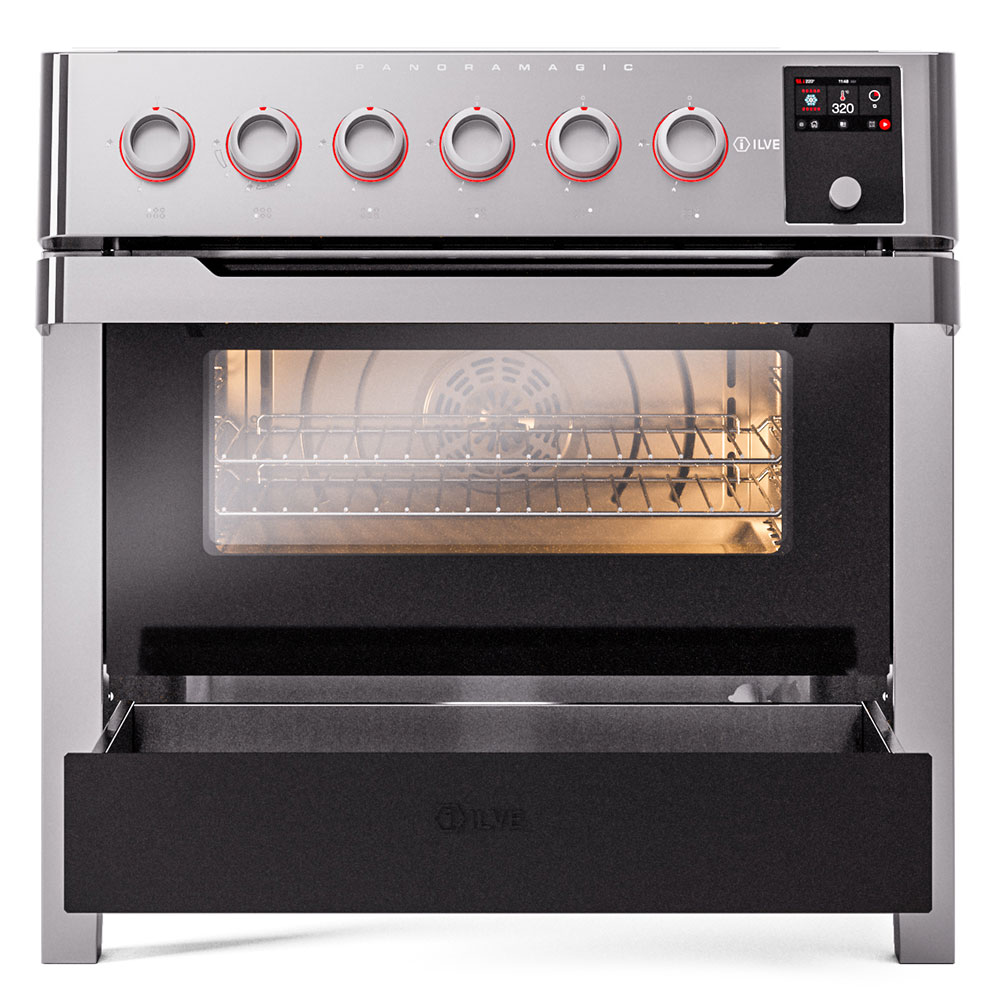 ILVE_UPMI09S3SS_Panoramagic_36"_Induction_Range_drawer_opened