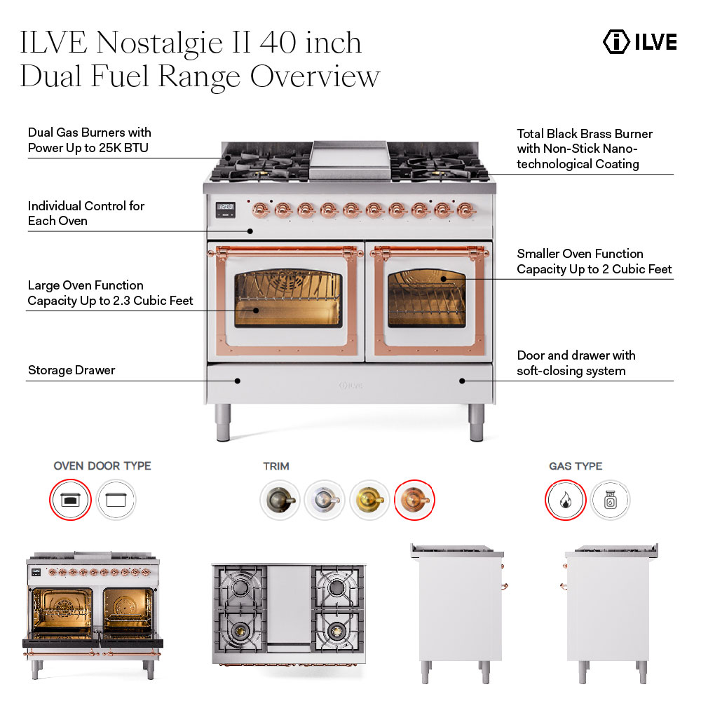 ILVE UND40FNMP Nostalgie II Noblesse 40 inch Dual Fuel Range with 6 Burners