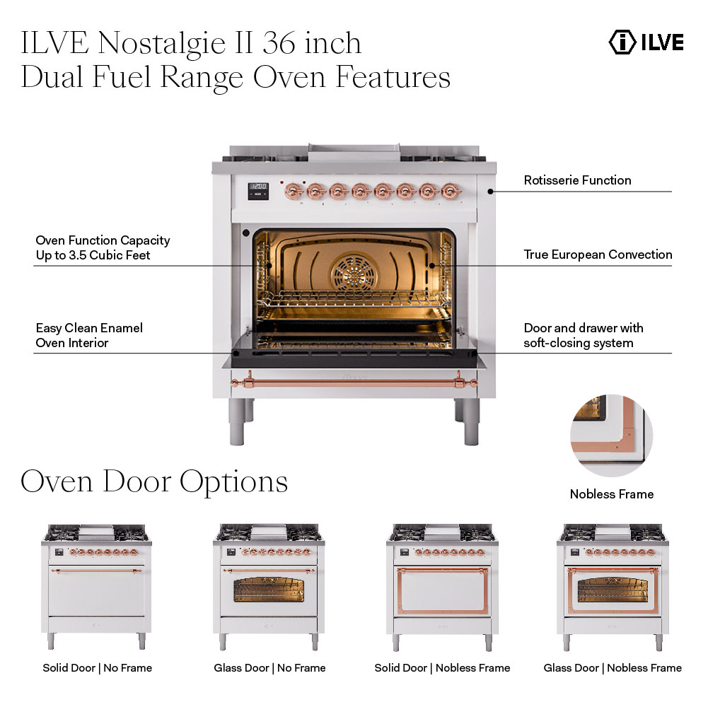 ILVE UP36FNM Nostalgie II 36 inch Dual Fuel Range with 6 Burners and Griddle