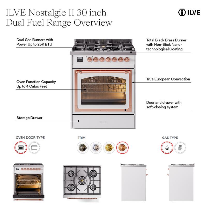 ILVE UP30NMP Nostalgie II 30 inch Dual Fuel Range with 5 Burners