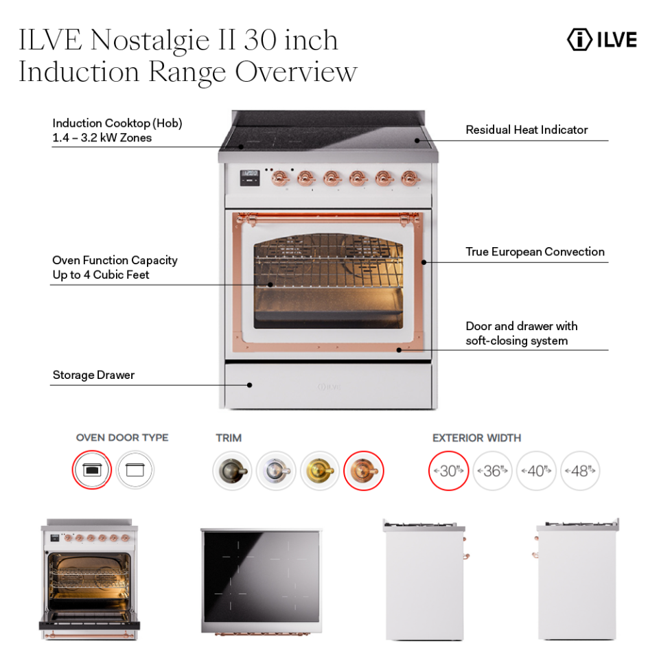 ILVE UPI304NMP Nostalgie II 30 inch Induction Range with 4 Elements