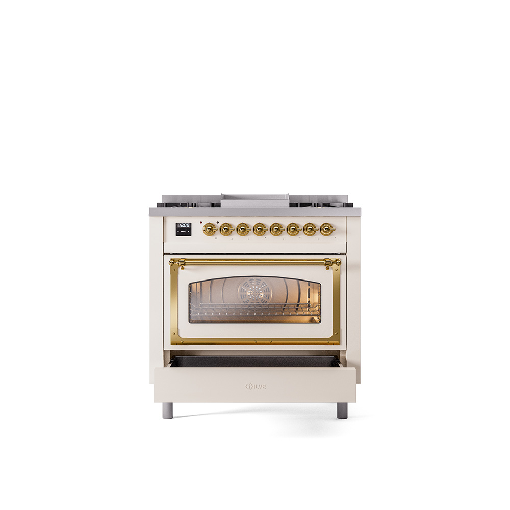 ILVE_UN36FNMPAWG_Nostalgie_II_30"_Dual_Fuel_Range_drawer_opened