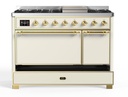 ILVE UM12F Majestic II 48 inch Dual Fuel Range with 8 Black Brass Burners, Griddle
