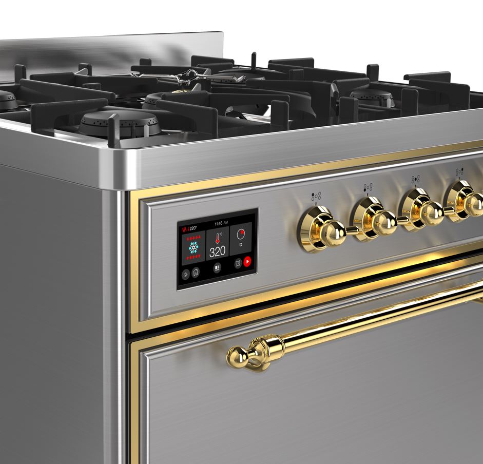ILVE UM30D Majestic II 30 inch Dual Fuel Range with 5 Black Brass Burners