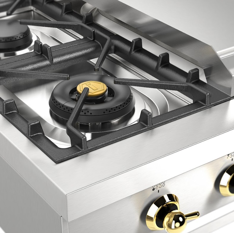 ILVE UHCP48FNSSG left angle close up on dual burner