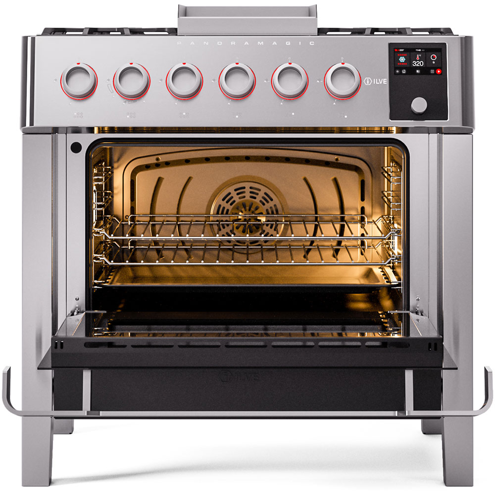 ILVE_UPM09FDS3SS_Panoramagic_Dual_Fuel_Range_oven_door_opened