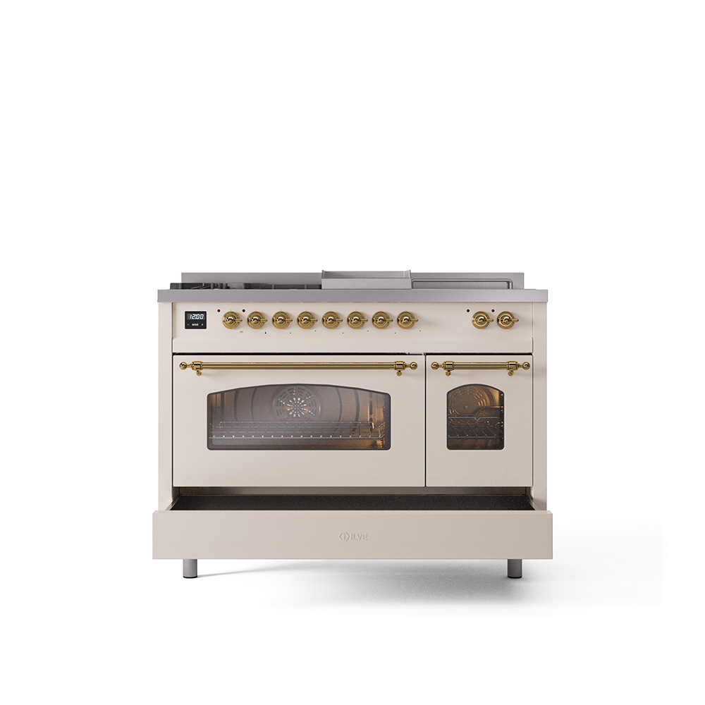 ILVE_UP48FSNMPAWG_Nostalgie_II_48"_Dual_Fuel_Range_drawer_opened