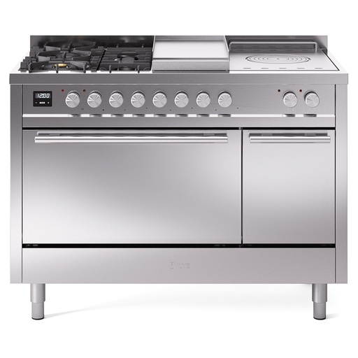[UP48FSQMPSS] ILVE UP48FMP Professional Plus II 48 inch Dual Fuel Range  (5 Sealed Burners + Griddle + French Top, Natural Gas, Solid Door, Stainless Steel)