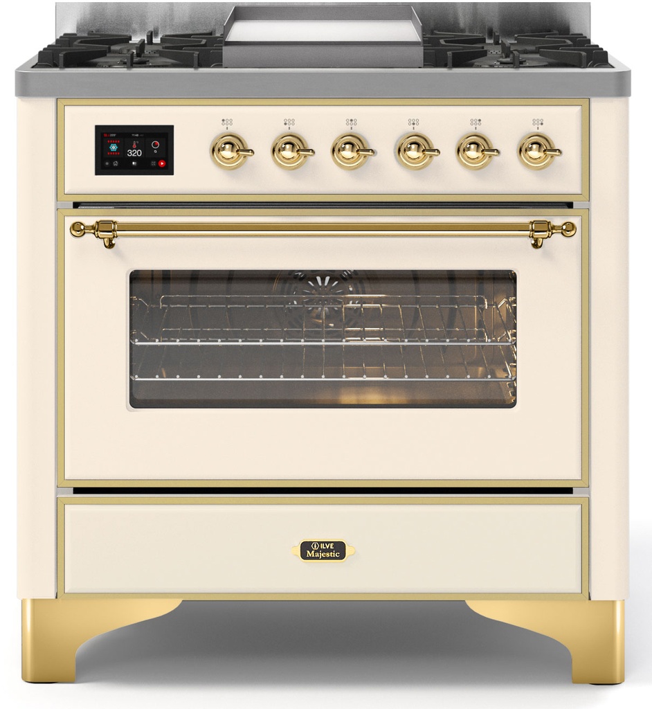 ILVE UM09FDNS3 Majestic II 36" Dual Fuel Range with 6 Burners, Griddle, Warming Drawer