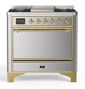ILVE UM09F Majestic II 36 inch Dual Fuel Range with 6 Black Brass Burners, Griddle