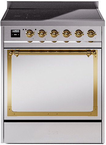 [UNI304QNMPSSG] ILVE UNI304NMP Nostalgie II Noblesse 30 inch Induction Range with 4 Elements (Solid Door, Stainless Steel, Brass)