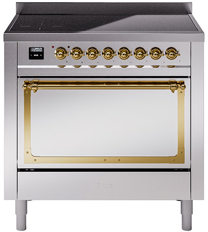 [UNI366QNMPSSG] ILVE UNI366NMP Nostalgie II Noblesse 36 inch Induction Range with 5 Elements (Solid Door, Stainless Steel, Brass)