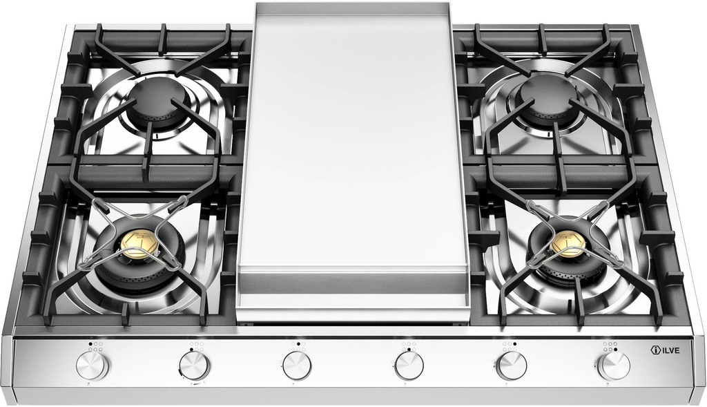 ILVE UHCP965F Professional Plus II 36 inch Built-In Gas Cooktop with Griddle, in Stainless Steel  