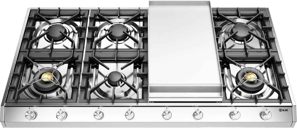 ILVE UHCP1265F Professional Plus II 48 inch Gas Cooktop with Griddle, in Stainless Steel 