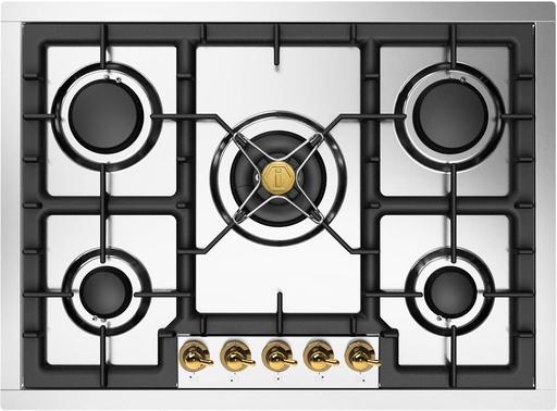 [UHCPT75NSSG] ILVE UHCPT75N Nostalgie II 30 inch Built-In Gas Cooktop with 5 Burners, in Stainless Steel  (Natural Gas, Brass)
