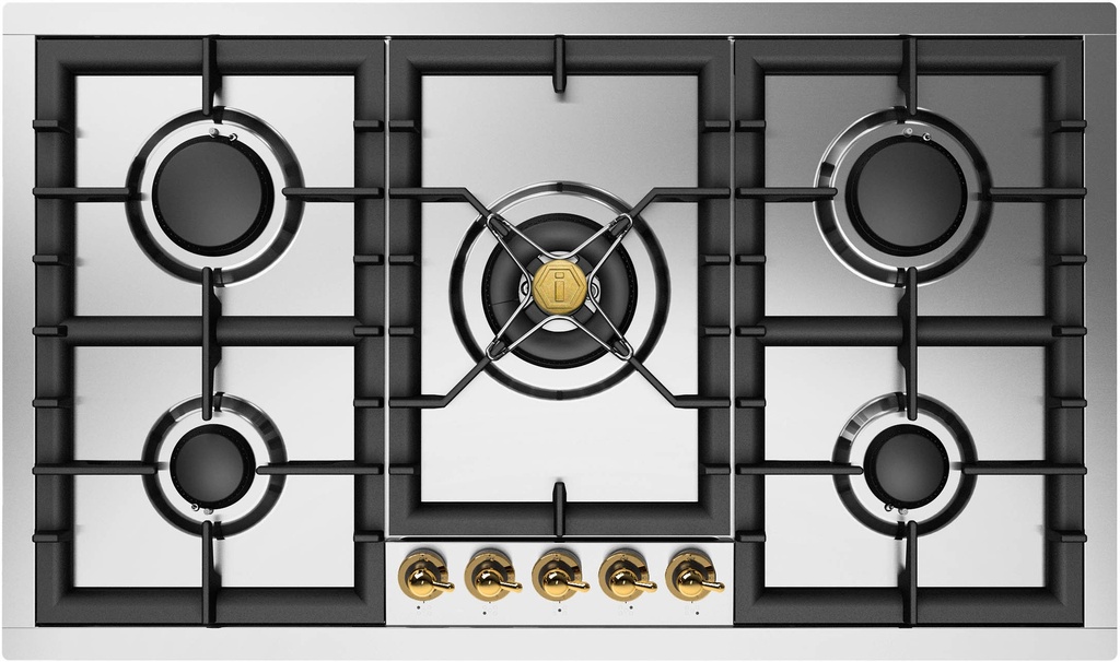 ILVE UHCPT95N Nostalgie II 36 inch Built-In Gas Cooktop with Total Black Brass Burners, in Stainless Steel 