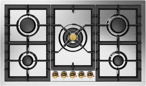 [UHCPT95NSSG] ILVE UHCPT95N Nostalgie II 36 inch Built-In Gas Cooktop with Total Black Brass Burners, in Stainless Steel  (5 Sealed Burners, Natural Gas, Brass)
