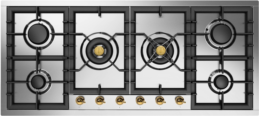 ILVE UHCPT125N Nostalgie II 48 inch Built-In Gas Cooktop with Total Black Brass Burners, in Stainless Steel