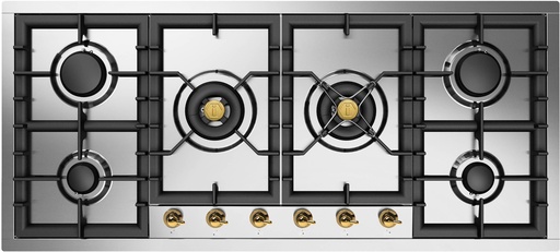 [UHCPT125NSSG] ILVE UHCPT125N Nostalgie II 48 inch Built-In Gas Cooktop with Total Black Brass Burners, in Stainless Steel  (6 Sealed Burners, Natural Gas, Brass)