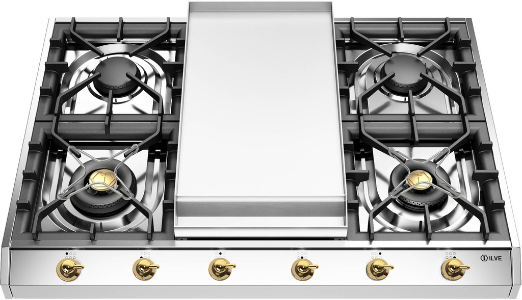 ILVE UHCP965FN Nostalgie II 36 inch Built-In Gas Cooktop with Griddle, in Stainless Steel