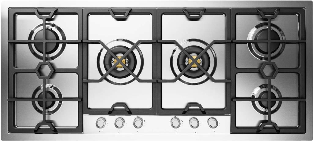 ILVE UHCPMT125 Panoramagic 48 inch Built-In Gas Cooktop with Total Black Brass Burners, in Stainless Steel 