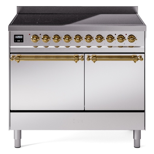 [UPDI406QNMPSSG] ILVE UPDI406NMP Nostalgie II 40 inch Induction Range with 6 Elements, 4.3 cu. ft. Total Dual Oven Capacity (Solid Door, Stainless Steel, Brass)