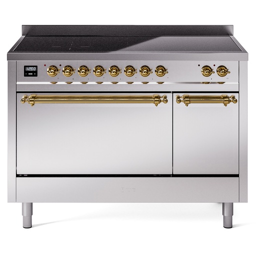 [UPI486QNMPSSG] ILVE UPI486NMP Nostalgie II 48 inch Induction Range with 6 Elements, 5.02 cu. ft. Total Oven Capacity (Solid Door, Stainless Steel, Brass)