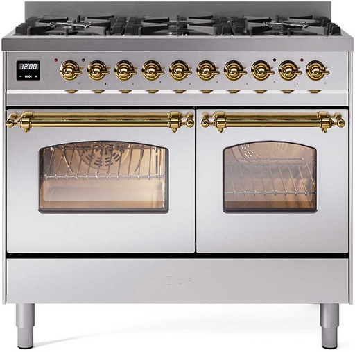 [UPD406NMPSSG] ILVE UPD406NMP Nostalgie II 40 inch Dual Fuel Range with 6 Total Black Brass Burners, Brass Trim (Limited Edition) (Natural Gas, Stainless Steel)