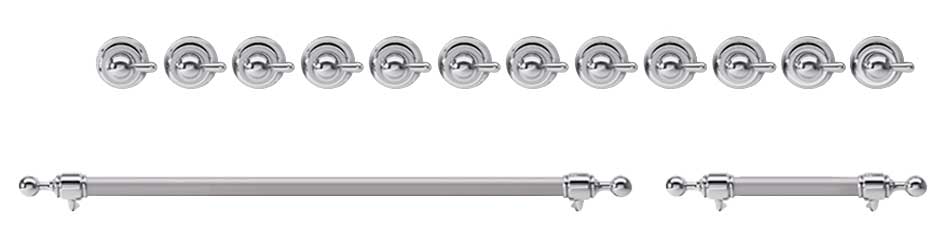 ILVE Chrome Knobs and Handles Bundle for 48 inch Nostalgie Dual Fuel with Griddle