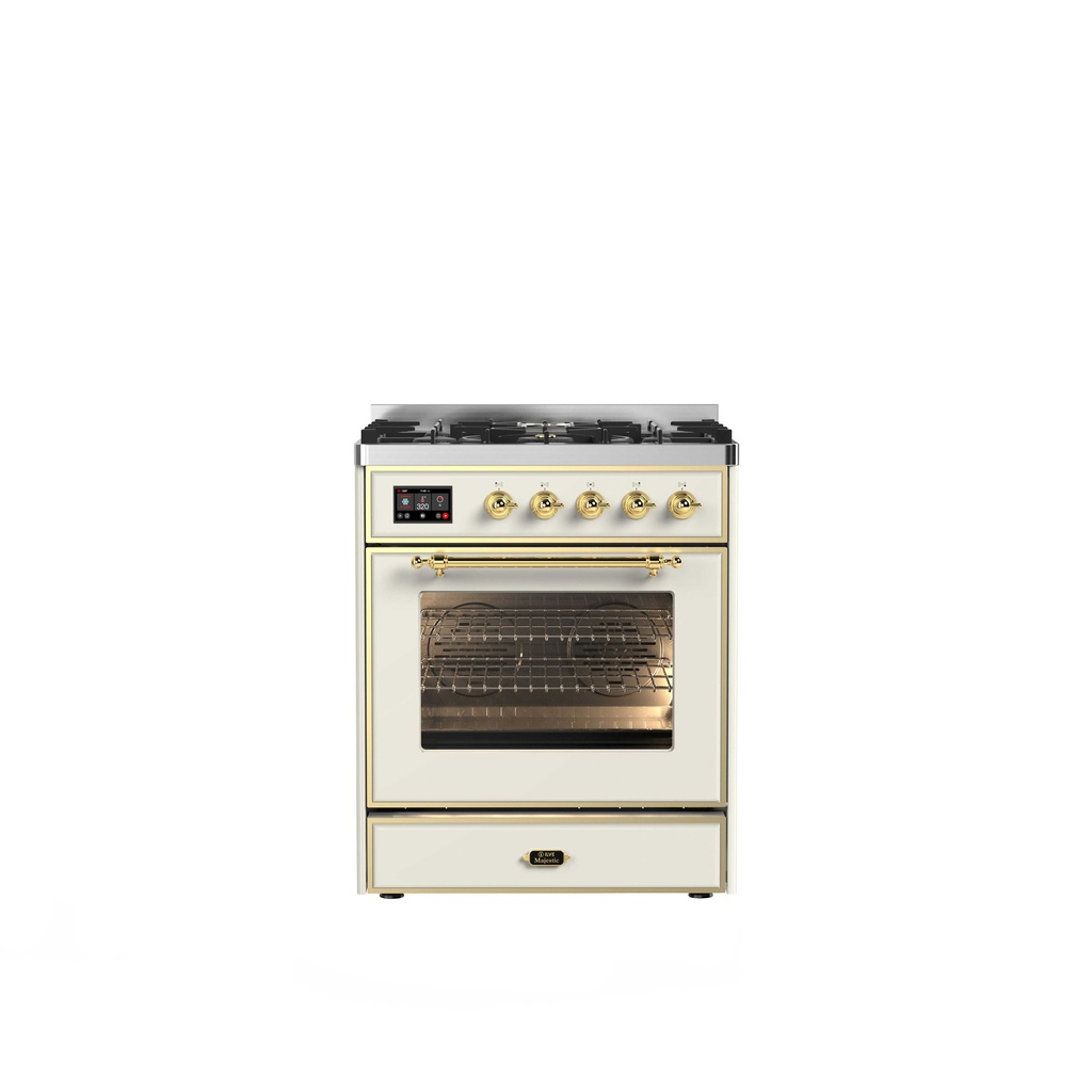 ILVE UM30D Majestic II 30 inch Dual Fuel Range with 5 Black Brass Burners
