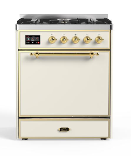 ILVE UM30D Majestic II 30 inch Dual Fuel Range with 5 Black Brass Burners
