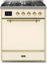 ILVE UM30D Majestic II 30 inch Dual Fuel Range with 5 Black Brass Burners