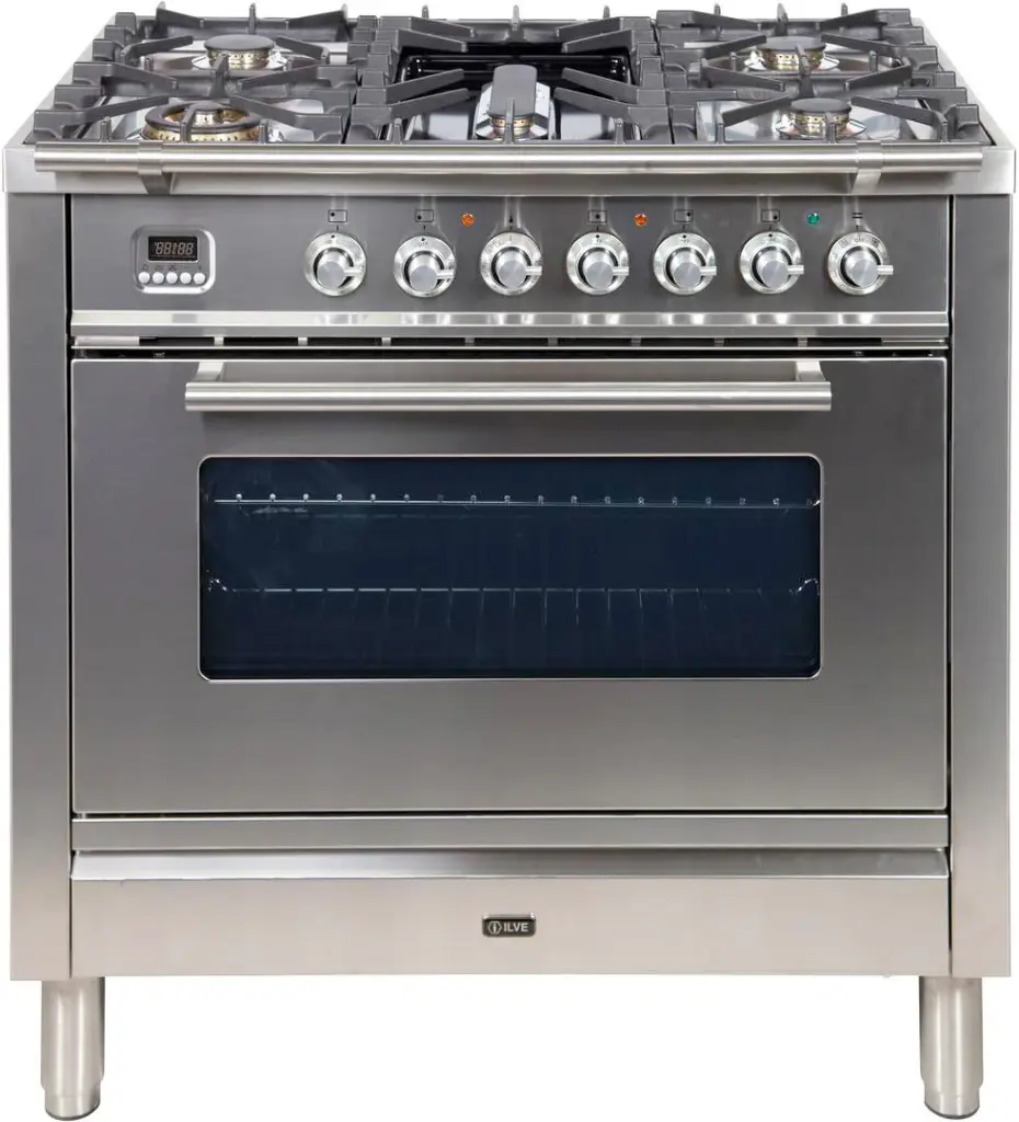 ILVE UPW90FDM Professional Plus I 36 inch Dual Fuel Range with 5 Sealed Burners, Griddle, Rotisserie