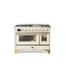 ILVE UM12F Majestic II 48 inch Dual Fuel Range with 8 Black Brass Burners, Griddle