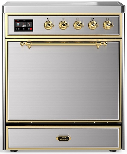 [UMIB30QNR3SSG] ILVE UMIB30N Majestic III 30 inch Induction Range with 4 Elements, 4 cu. ft. Oven Capacity (Solid Door, Stainless Steel, Brass)