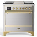 ILVE UM36F Majestic III 36 inch Dual Fuel Range with 6 Black Brass Burners and Griddle, Dual Function Burner up to 25,000 BTU