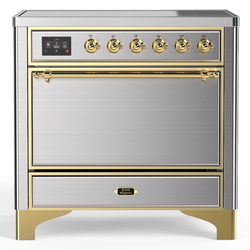 [UMIB36QNR3SSG] ILVE UMIB36N Majestic III 36 inch Induction Range with 6 Elements, 3.5 cu. ft. Total Oven Capacity (Solid Door, Stainless Steel, Brass)