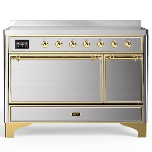 [UMIB48QNR3SSG] ILVE UMIB48N Majestic III 48 inch Induction Range with 6 Elements, 5.02 cu. ft. Total Dual Oven Capacity (Solid Door, Stainless Steel, Brass)