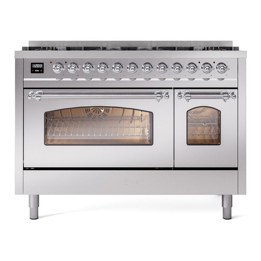 [UP488NMPSSC] ILVE UP488NMPSSC Nostalgie II 48 inch Dual Fuel Range Chrome Trim Bundle including EN48C82211 Chrome Knobs and Handles (Limited Edition)