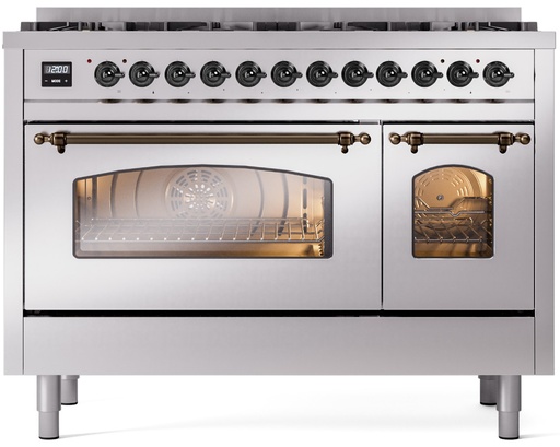 [UP488NMPSSBLP] ILVE UP488NMPSSBLP Nostalgie II 48 inch Dual Fuel Liquid Propane Range Burnished Trim Bundle Including EN48B82211 Burnished Knobs and Handles (Limited Edition)