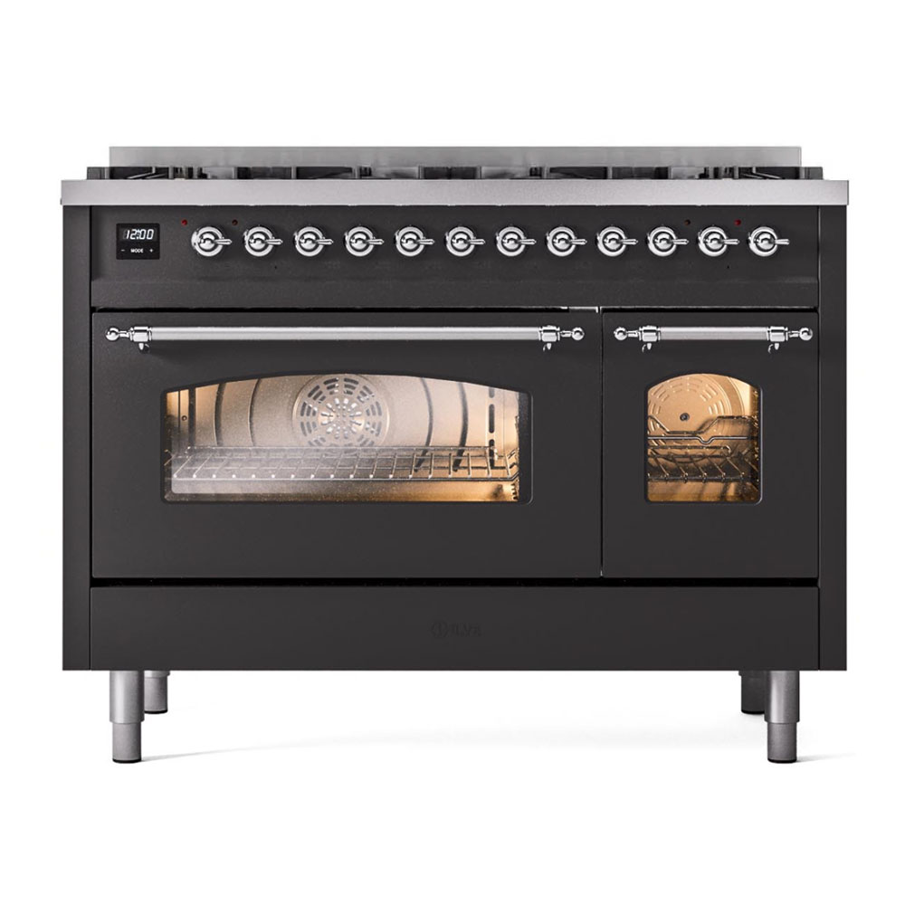 ILVE UP488NMPMGC Nostalgie II 48 inch Dual Fuel Range Chrome Trim Bundle Including Chrome Knobs and Handles (Limited Edition)