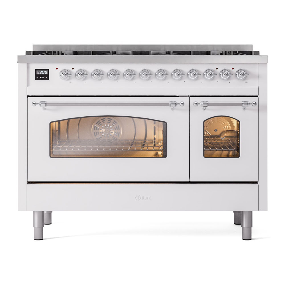 ILVE UP488NMPWHC Nostalgie II 48 inch Dual Fuel Range Chrome Trim Bundle Including Chrome Knobs and Handles (Limited Edition)