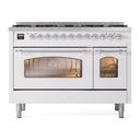 ILVE UP488NMPWHCLP Nostalgie II 48 inch Dual Fuel Liquid Propane Range Chrome Trim Bundle Including EN48C82211 Chrome Knobs and Handles (Limited Edition)