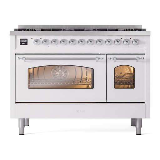 [UP488NMPWHCLP] ILVE UP488NMPWHCLP Nostalgie II 48 inch Dual Fuel Liquid Propane Range Chrome Trim Bundle Including EN48C82211 Chrome Knobs and Handles (Limited Edition)