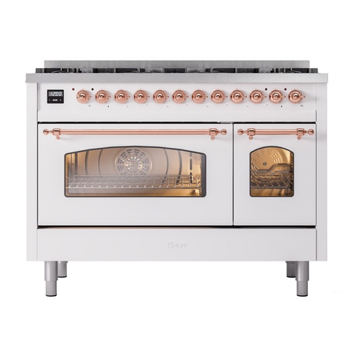 [UP488NMPWHP] ILVE UP488NMPWHP Nostalgie II 48 inch Dual Fuel Range Copper Trim Bundle Including EN48P82211 Copper Knobs and Handles (Limited Edition)