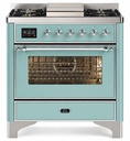 ILVE UM36FNR3MMC Majestic III 36 inch Dual Fuel Range with 6 Black Brass Burners and Griddle, Dual Function Burner up to 25,000 BTU (Triple Glass, Mediterranean Mint, Chrome)
